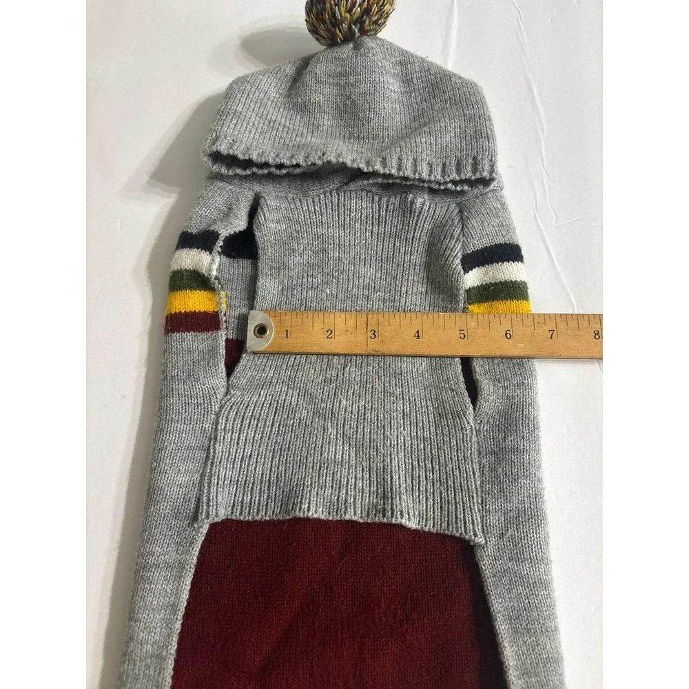 Dog Knit Hooded Sweater (Small) Gray with Stripes.